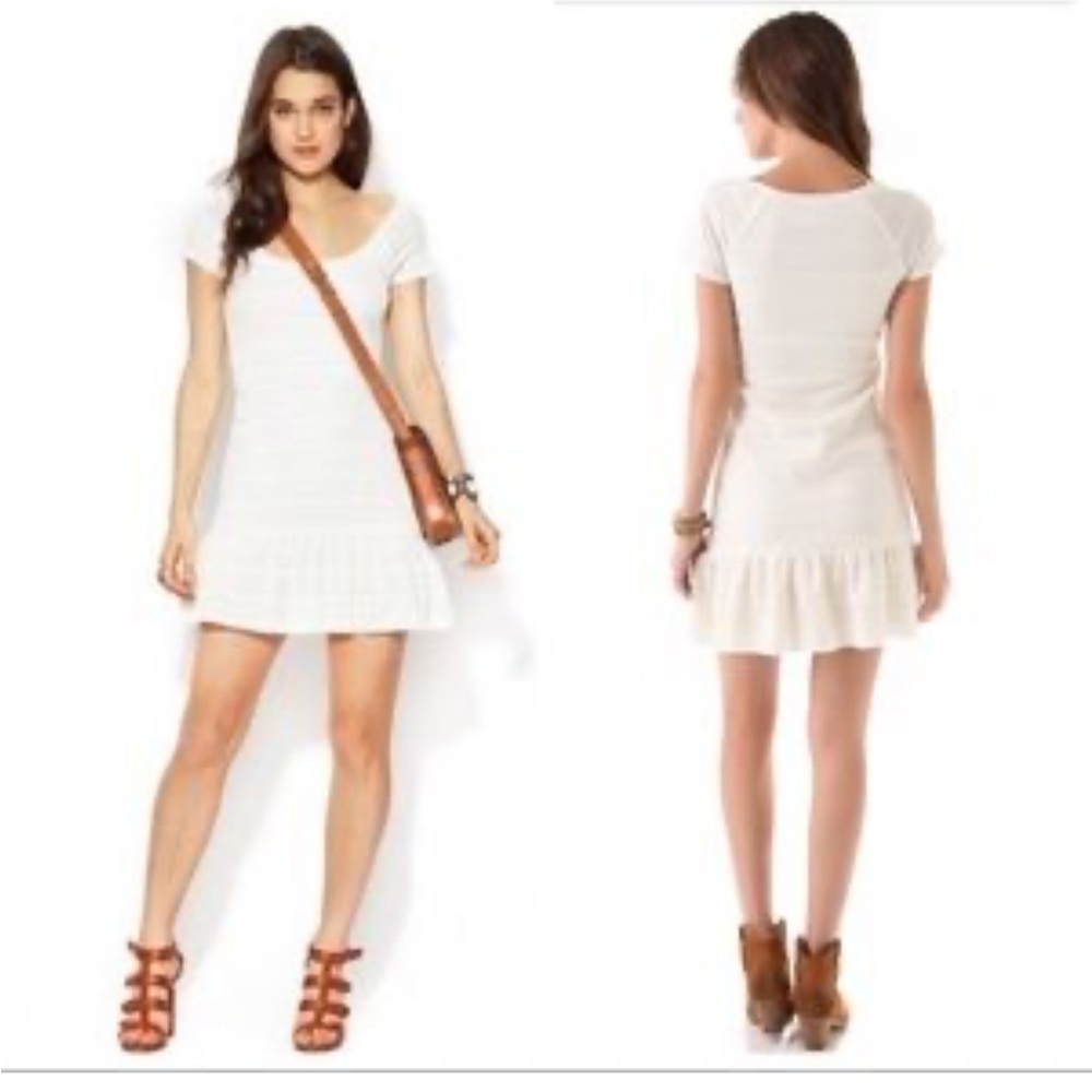 Free People Cream Textured Short Sleeve Dress